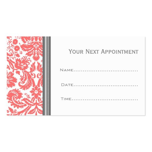 Coral Grey Damask Salon Appointment Cards Business Card Template (back side)