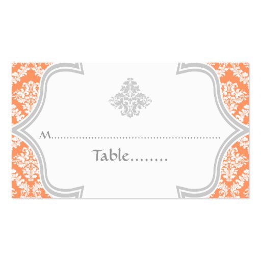 Coral, grey damask wedding place card business cards