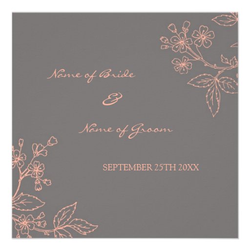 Coral Grey Floral Wedding Invitation Cards