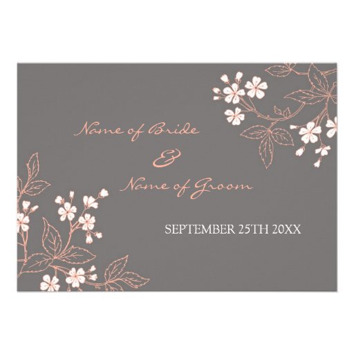 Coral Grey Floral Wedding Invitation Cards