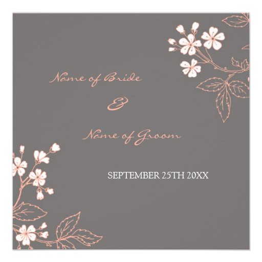 Coral Grey Floral Wedding Invitation Cards