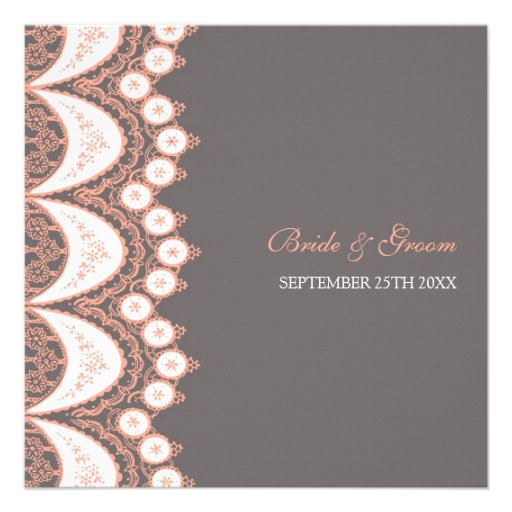 Coral Grey Lace Pattern Wedding Invitation Cards
