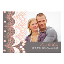 Coral Grey Photo Wedding Save the Date Card