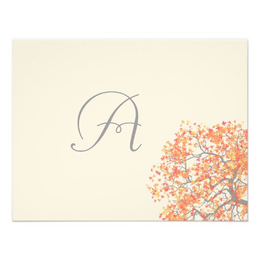 Coral Grey Tree Monogram Response Card Personalized Announcement