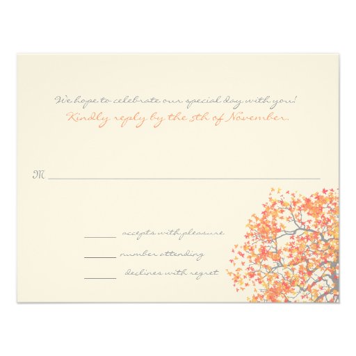 Coral Grey Tree Monogram Response Card Personalized Announcement