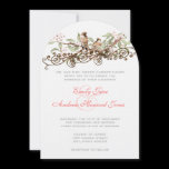 Coral & Grey Vintage Love birds Wedding Invitation