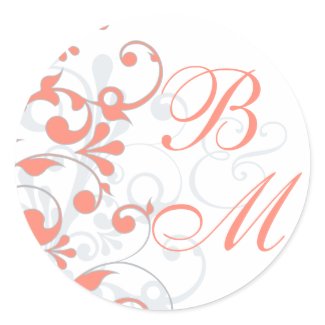 Coral, Grey, White Abstract Floral Envelope Seal sticker