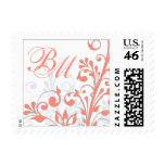 Coral, Grey, White Abstract Floral Wedding Postage postage