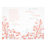 Coral grey white abstract floral wedding program custom flyer
