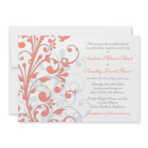 Coral, Grey, & White Floral Wedding Invitation