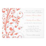 Coral, Grey, & White Floral Wedding Invitation