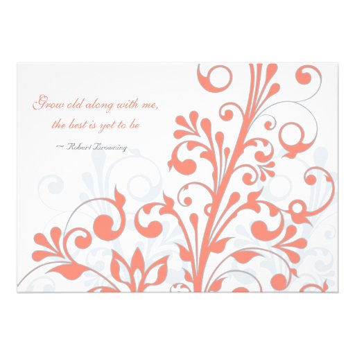 Coral, Grey, & White Floral Wedding Invitation