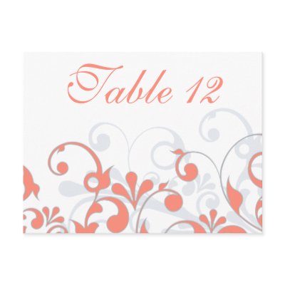 Coral, Grey, & White Wedding Table Cards Postcard