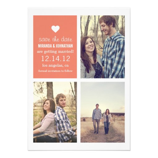 Coral heart Save the date Photo Announcements