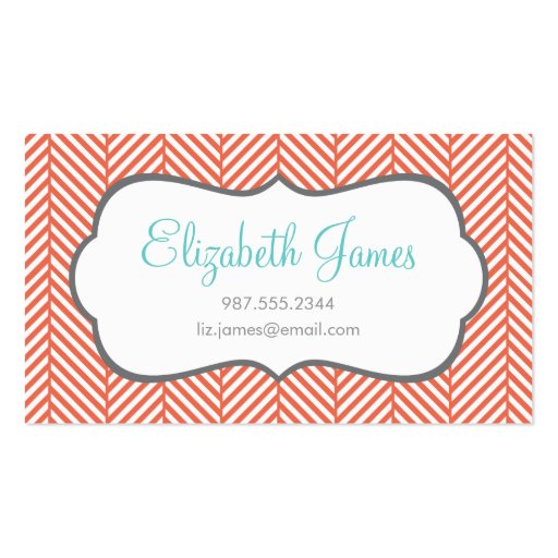Coral Herringbone Business Card Template (front side)