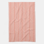 Coral Herringbone Kitchen Towels