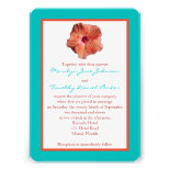 Coral Hibiscus and Aqua II Wedding Invitation