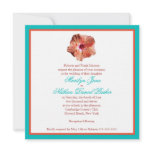 Coral Hibiscus and Aqua Wedding Invitation