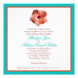 Coral Hibiscus and Aqua Wedding Invitation