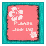 Coral, Hibiscus Tropical Themed Custom Invitations