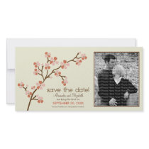 Coral/Ivory Cherry Blossom Save the Date Photocard Photo Card
