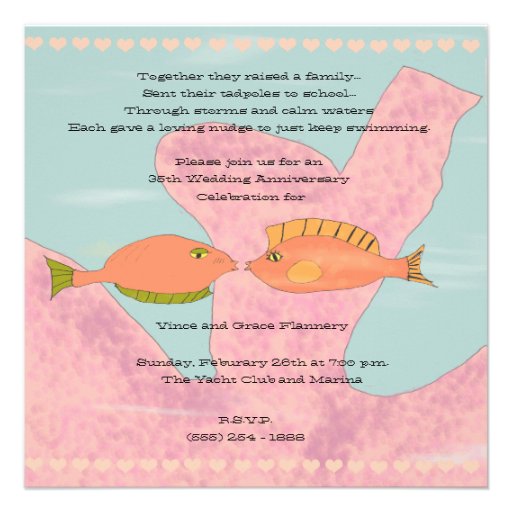 Coral & Kissing Fish 35th Anniversary Invitation (front side)