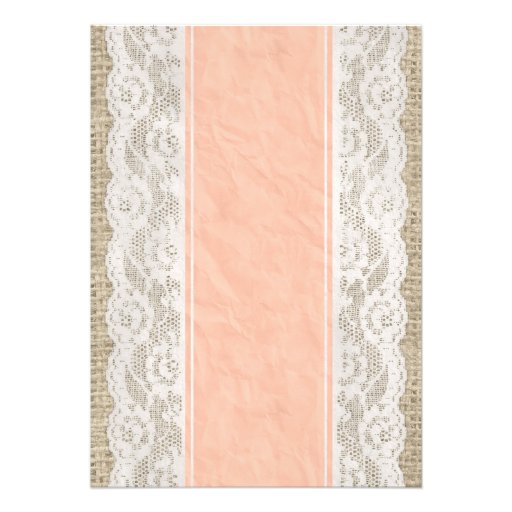 Coral Linen Burlap Lace Bridal Shower Invitations