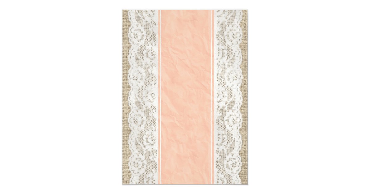 Coral Linen Burlap Lace Bridal Shower Invitations Zazzle