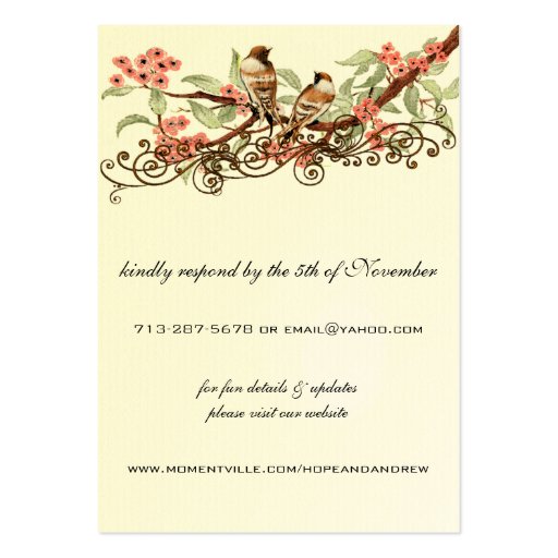 Coral Love Bird Vintage  Response Website Cards Business Card Template (front side)