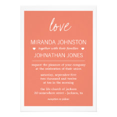Coral Love Design Photo Wedding Invitations