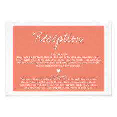 Coral Love  Wedding Direction Reception Cards Custom Announcement