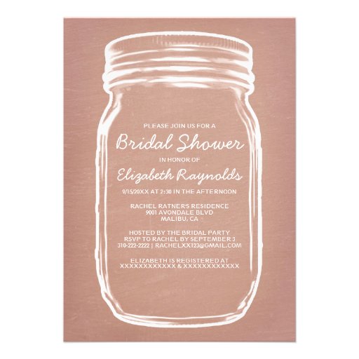 Coral Mason Jar Bridal Shower Invitations