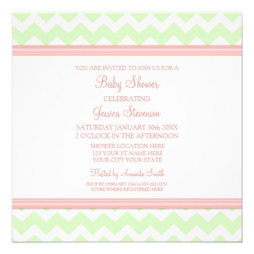 Coral Mint Chevron Custom Baby Shower Invitations