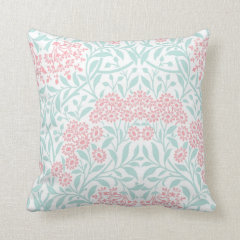 Coral Mint Floral Damask Pattern Throw Pillows
