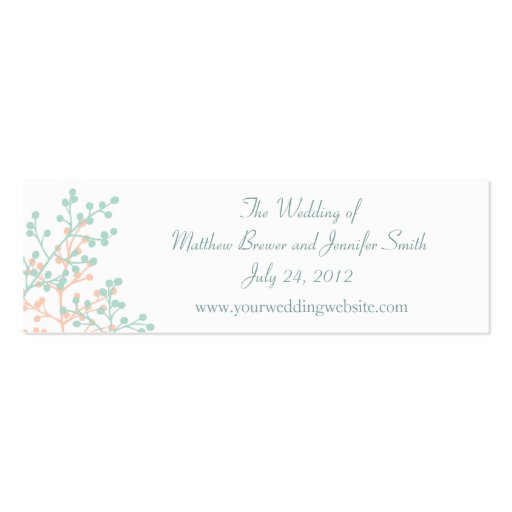 Coral/Mint Green Wedding Website Information Cards Business Cards (front side)
