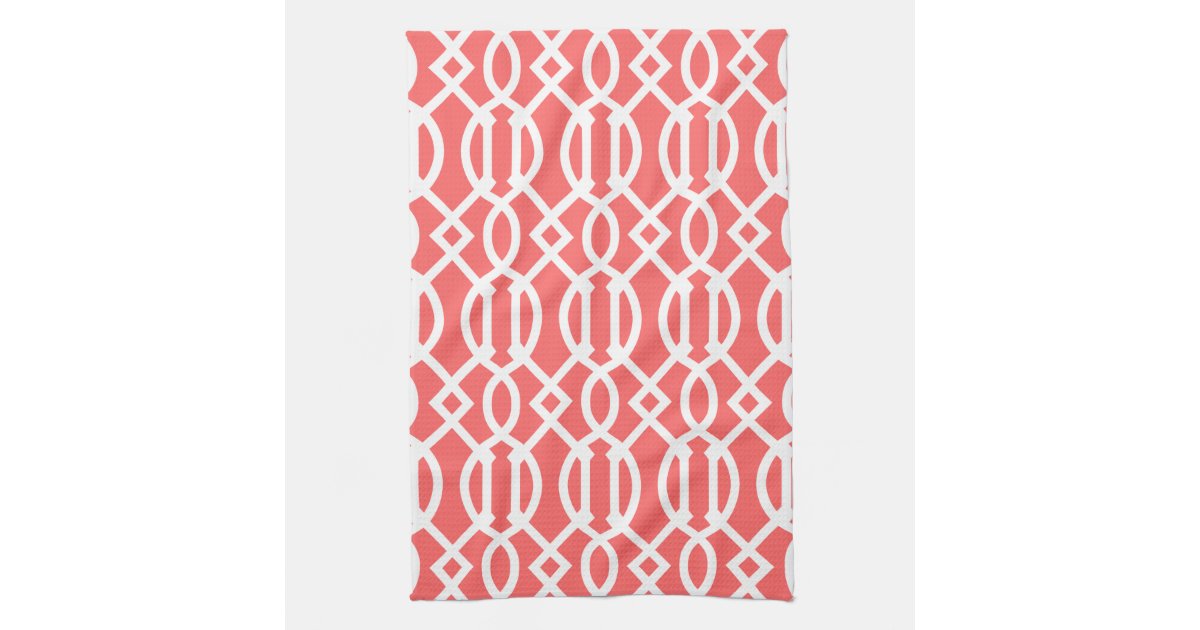 Coral Modern Trellis Pattern Kitchen Towels Zazzle