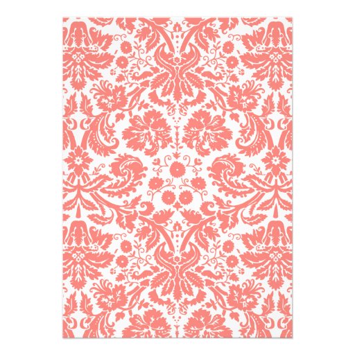 Coral Monogram Damask Bridal Shower Invitations