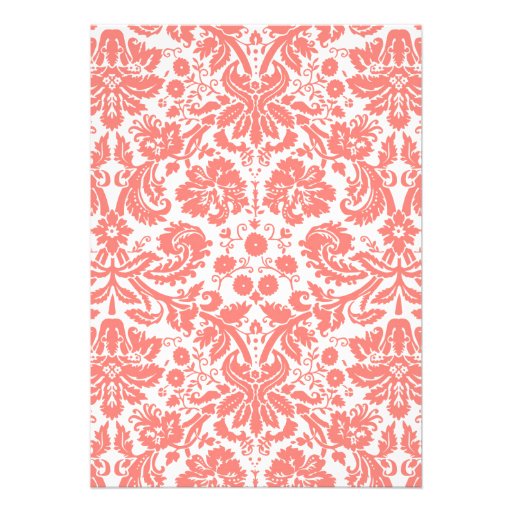 Coral Monogram Damask Wedding Invitations