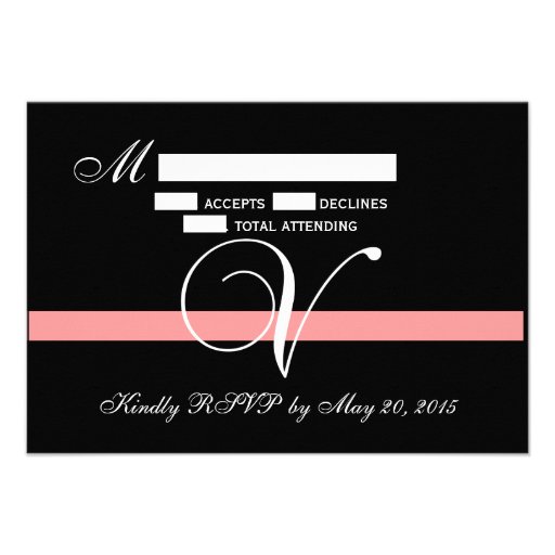 Coral Monogram V Wedding RSVP Card Custom Invite