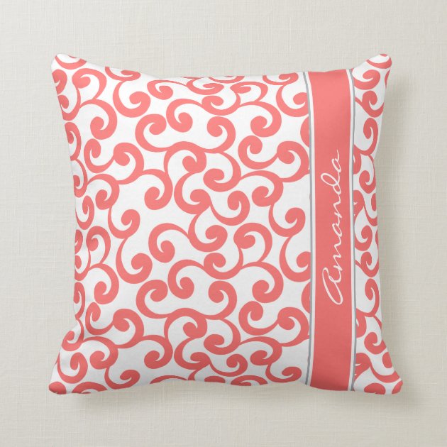 Coral Monogrammed Elements Print Throw Pillow