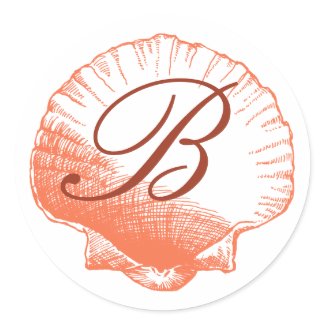 Coral Monogrammed Sea Shell Sticker sticker