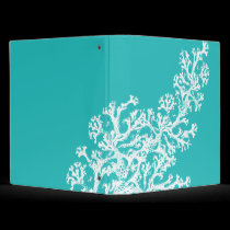 Coral Motif White on Aqua Binder