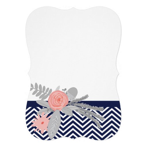 Coral Navy and Pink Zig Zag and Floral Wedding Personalized Invitations