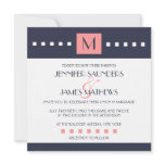 Coral Navy Blue Monogram Wedding Invitations