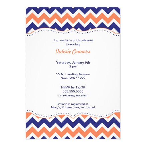 Coral & Navy Chevron Bridal Wedding Shower Invite