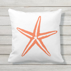 Coral Orange and White Starfish Pillow Throw Pillows