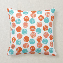 Coral Orange, Teal, Turquoise, Retro Polka Dots Pillow