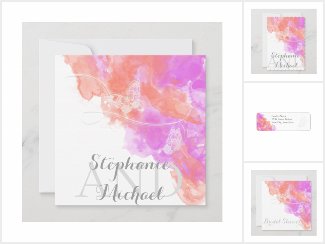 Coral Orchid Watercolor Butterfly Wedding