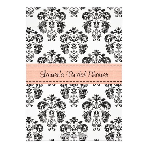 Coral Peach Fleur de Lis Bridal Shower Invitations