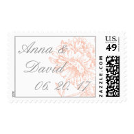 Coral Peonies Vintage Save The Date Name Postage Stamp